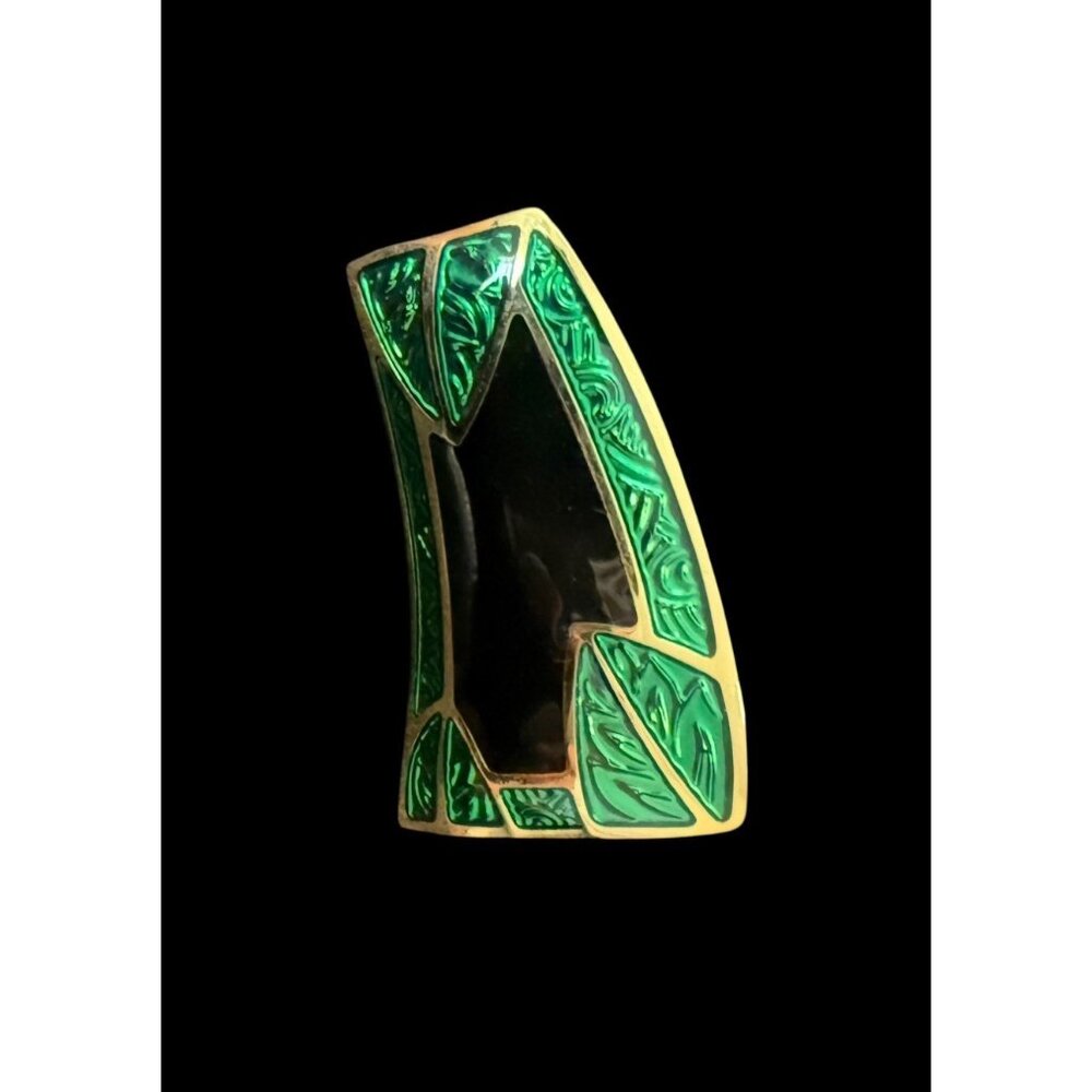 Vtg. 80’s  Edgar Berebi Art Deco Style Enamel & Black Gold-Tone Post Earrings - Picture 4 of 4